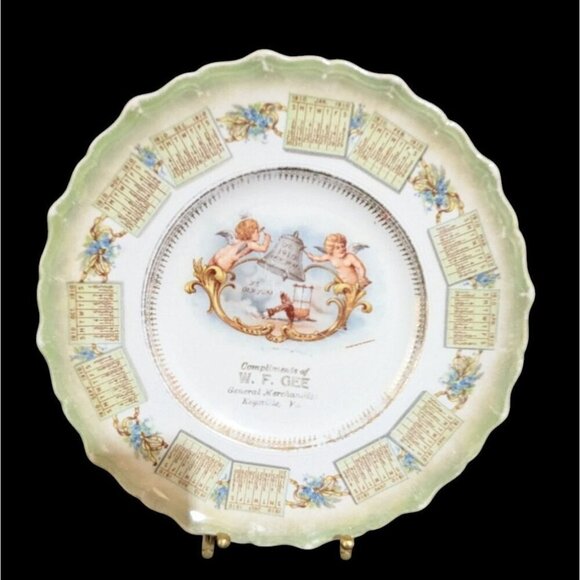 Vintage 1910 Decorative Plate W.F. Gee General Merchandise - Angelic Calendar - Picture 1 of 7